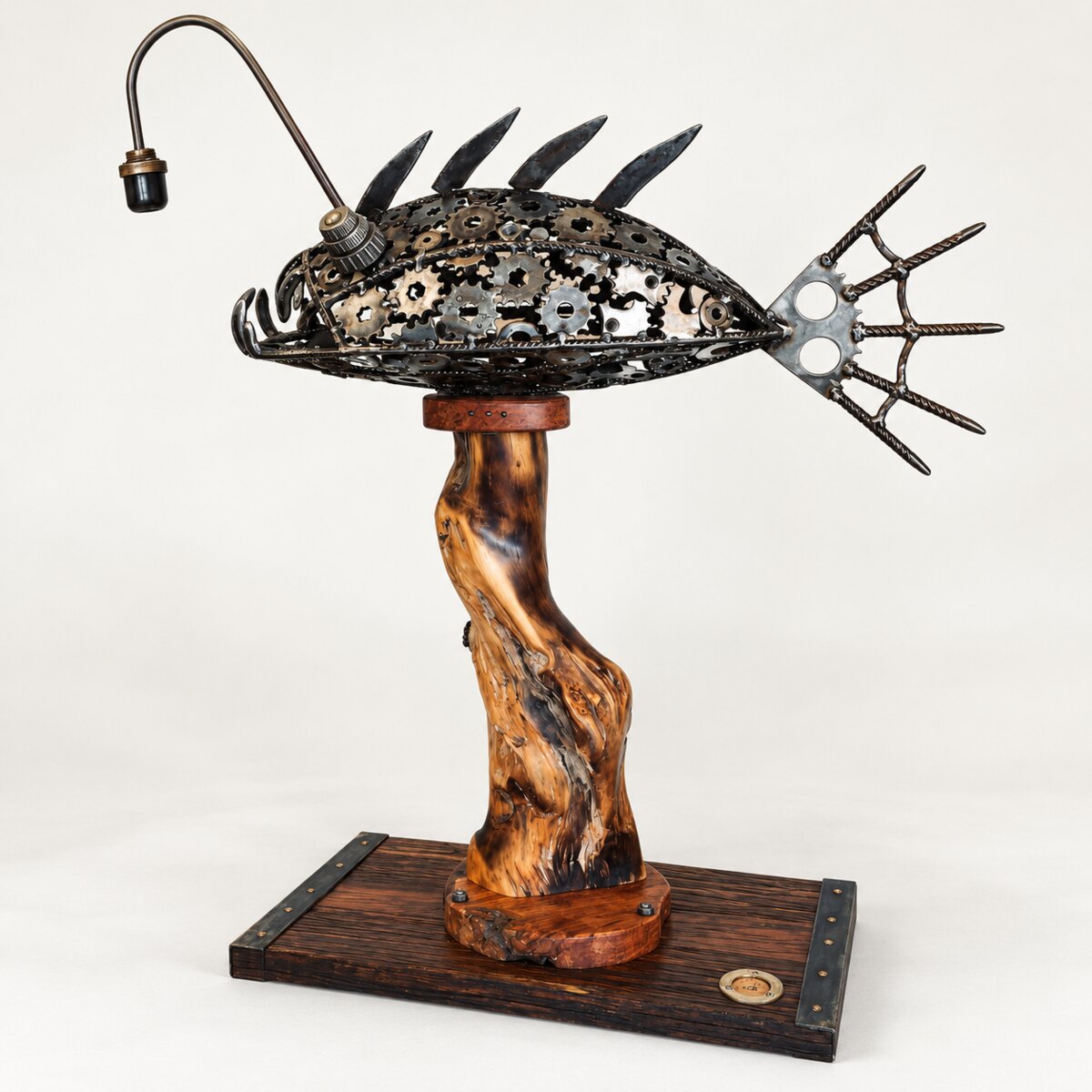 Industrial fish sculpture made from gears and reclaimed metal