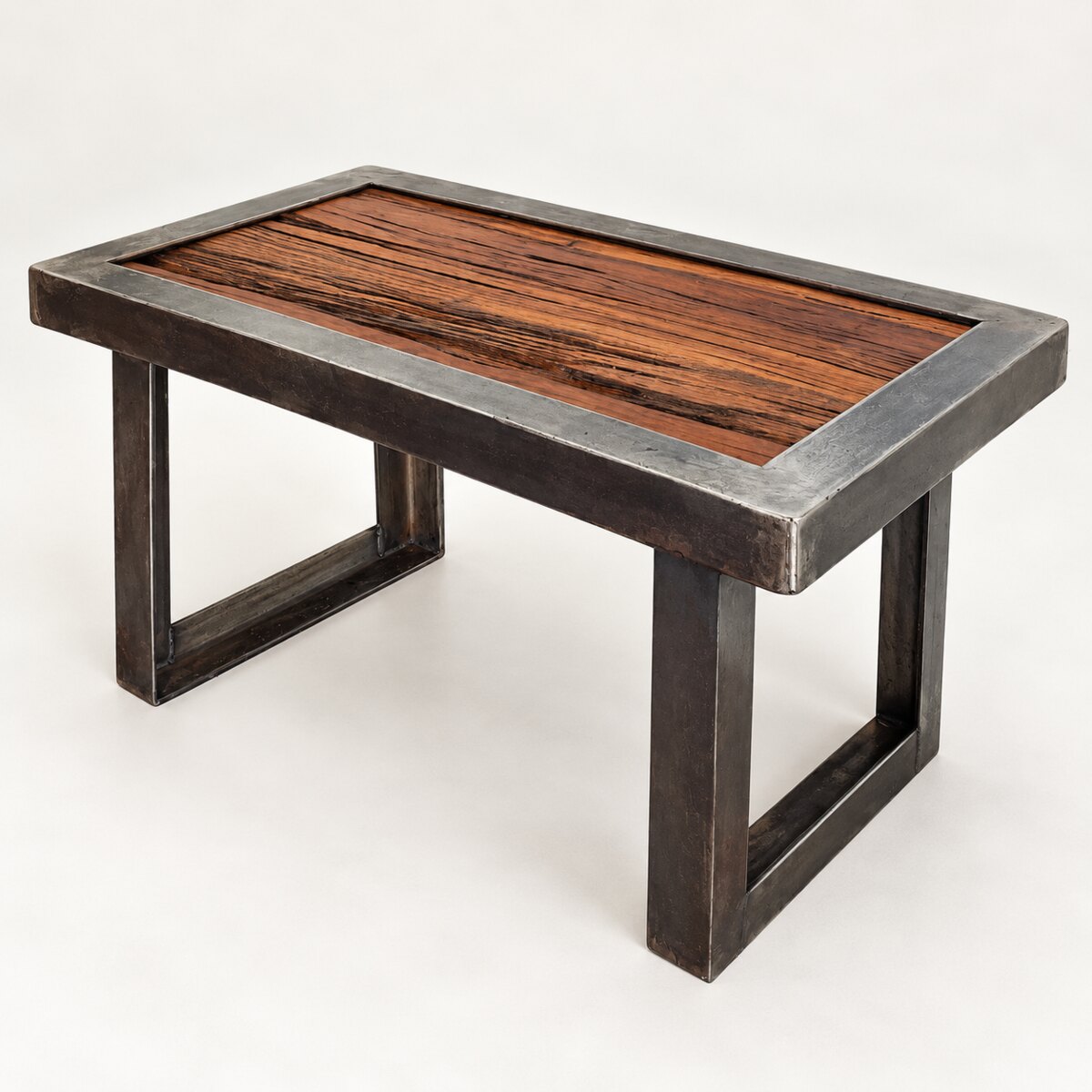 Reclaimed steel coffee table with a Tasmanian myrtle top